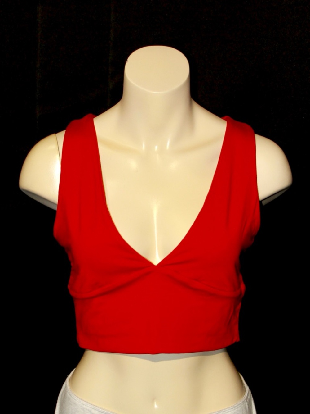 Red Plunge V Neck Top